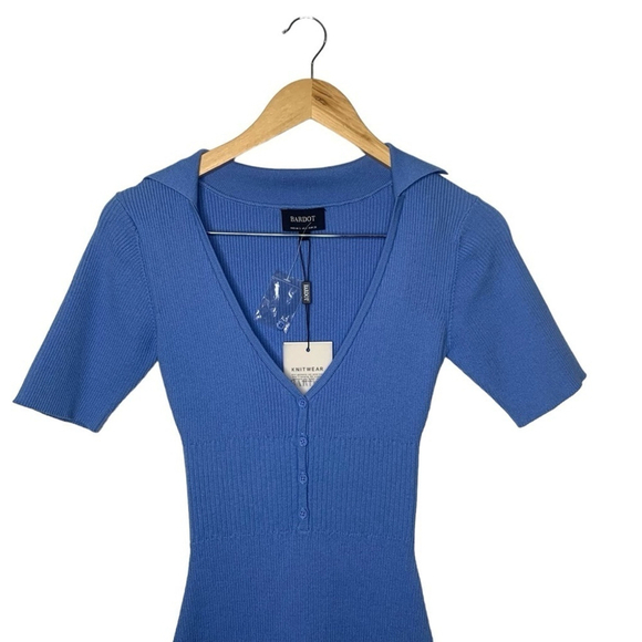 Bardot Multi Tone Ribbed Knit Short Sleeve Midi Sweater Dress Cornflower Blue S - Picture 9 of 13